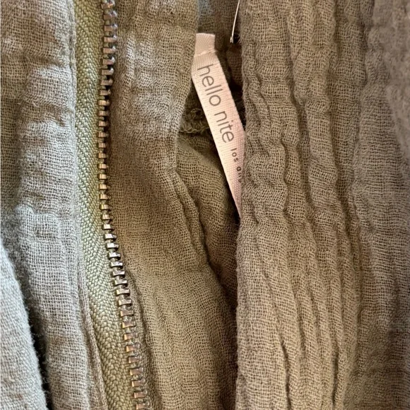 NWT Hello Nite Olive Green Cotton Gauze Cinched Waist Pants Women's M - Picture 2 of 4